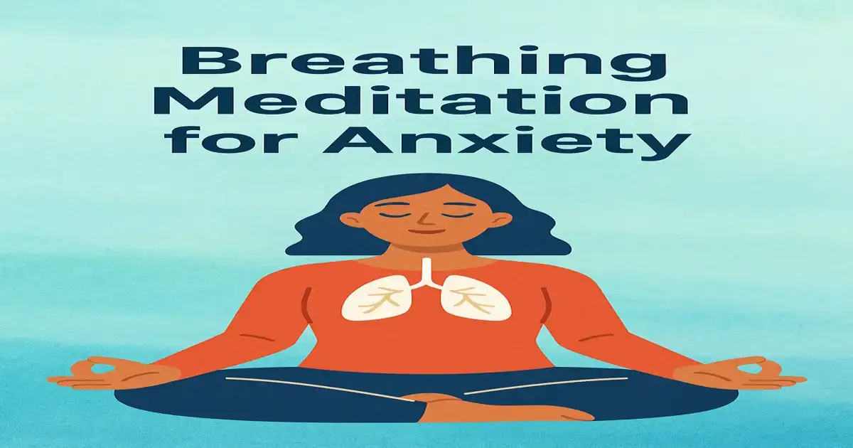 Breathing meditation for anxiety – calming teal and sky-blue cover illustrating slow rhythmic breath