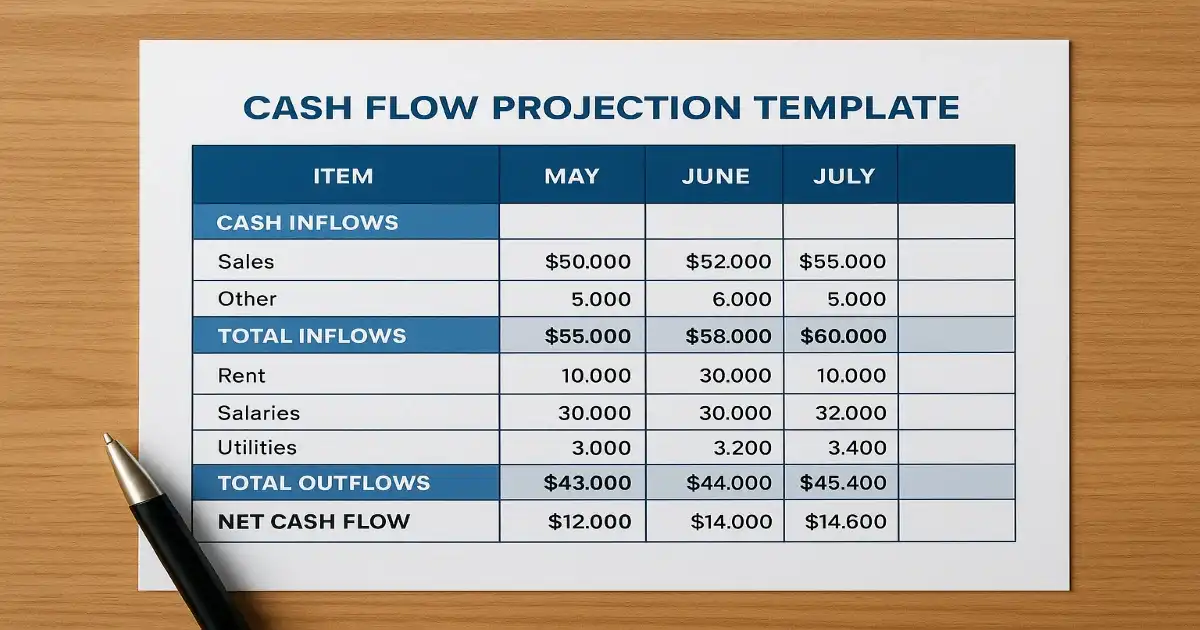 Preview of the Cash Flow Projection Template
