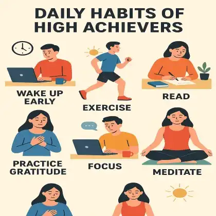 Illustration of daily habits that help high achievers stay productive and successful