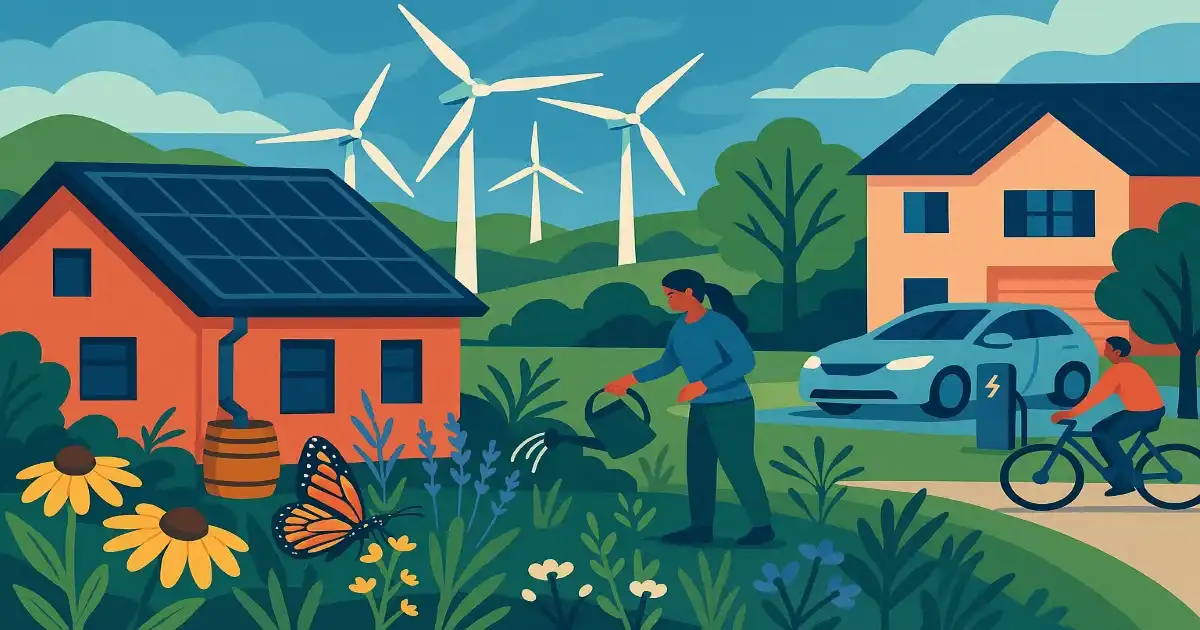 Environmental Concerns cover illustration showing clean energy, native plants, water conservation, and resilient homes