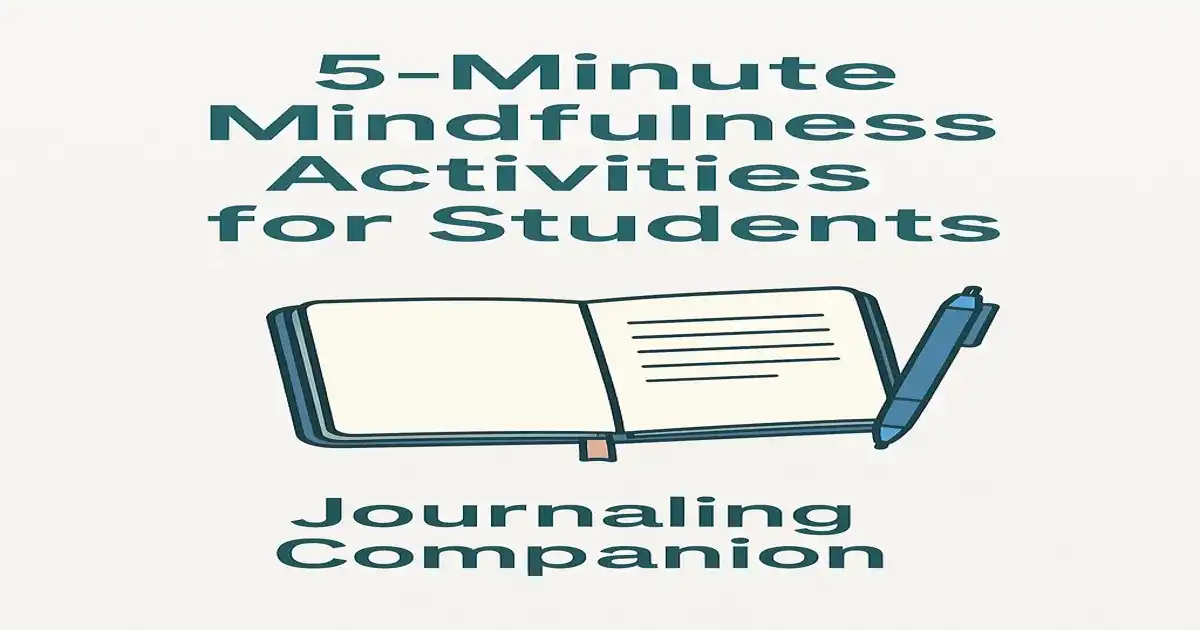 Five minute mindfulness activities for students journaling companion – mint-and-lilac journal-style cover with notebook motif and student-friendly icons