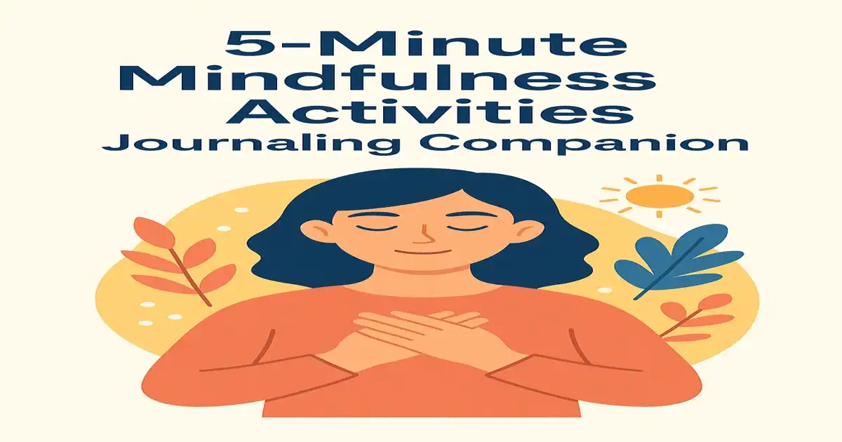 Five-minute mindfulness activities journaling companion workbook cover in calm teal tones