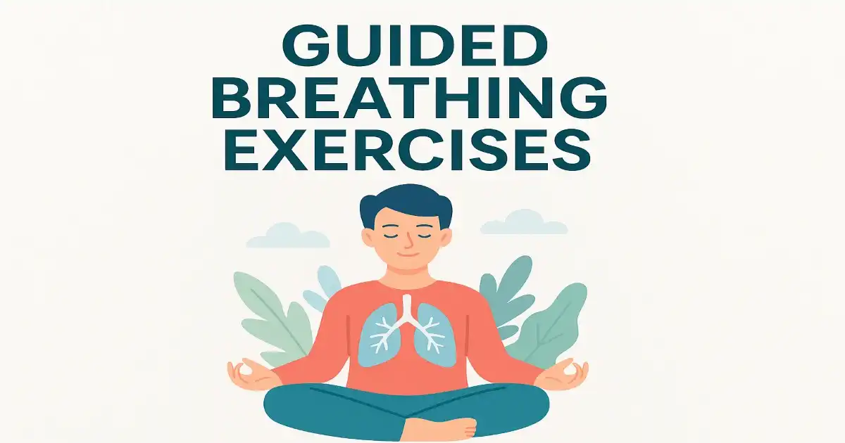 Guided breathing exercises workbook cover in bright sky-blue tones