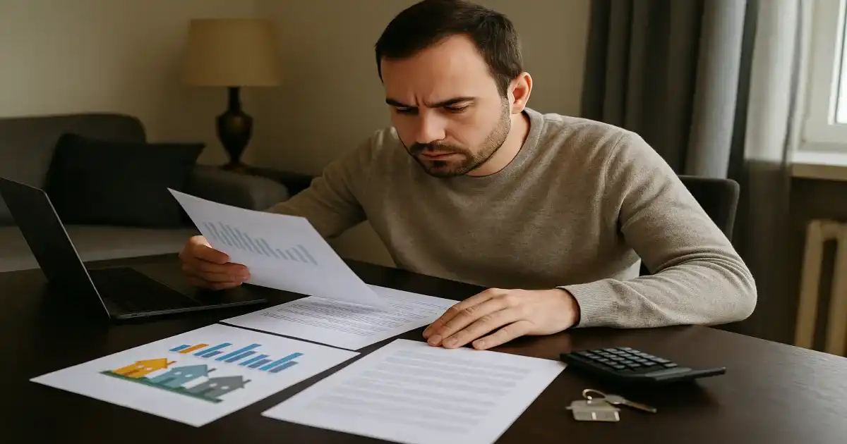 Realistic image representing housing and rent costs — financial planning, rent documents and bills on a table