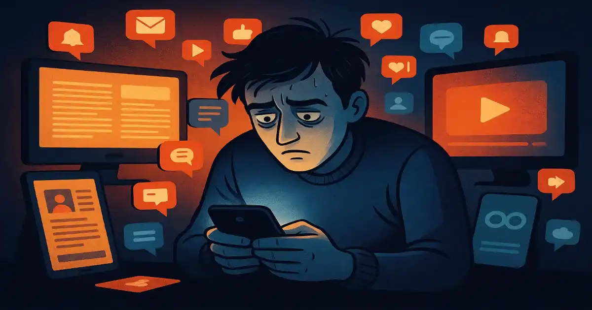 Soft gradient illustration symbolizing focus beyond information overload and digital addiction