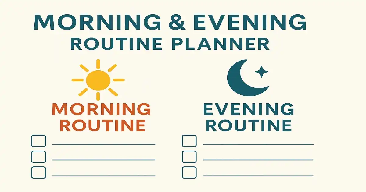 Preview image of the Morning & Evening Routine Planner showing two columns for morning and evening checklists