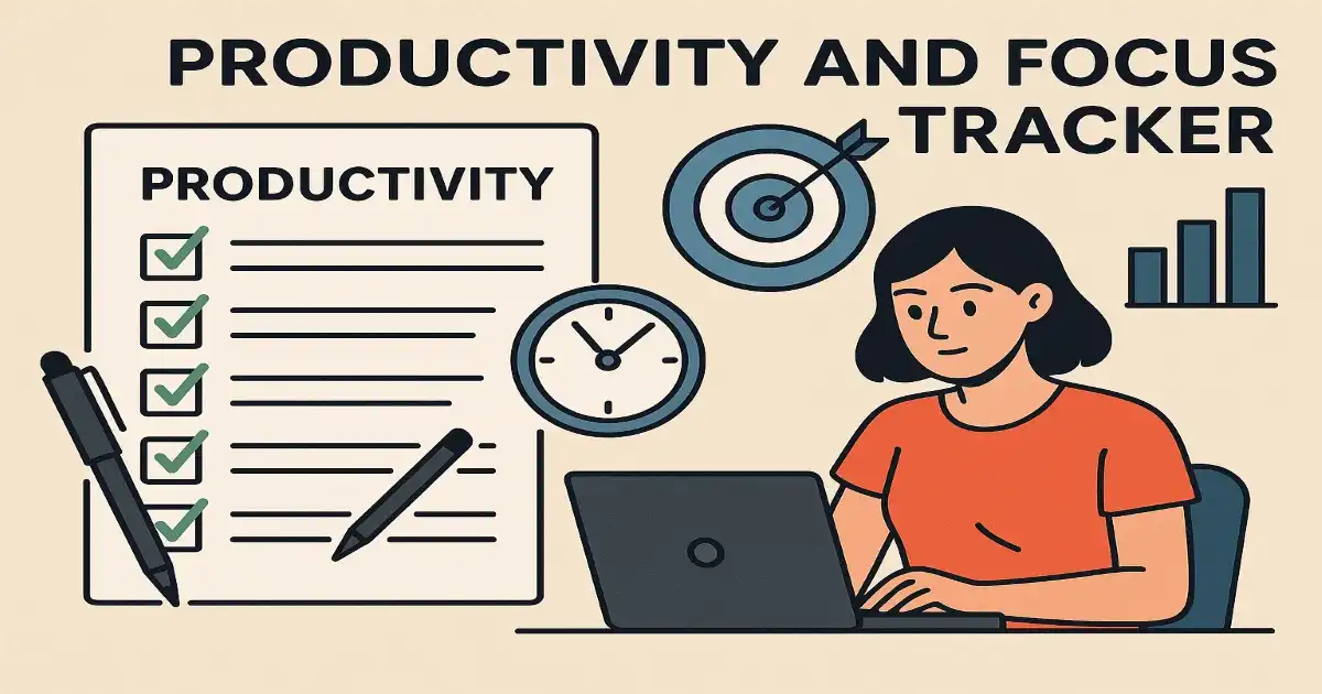 Clean dashboard mockup with task list, timer, and progress bars for productivity and focus tracking