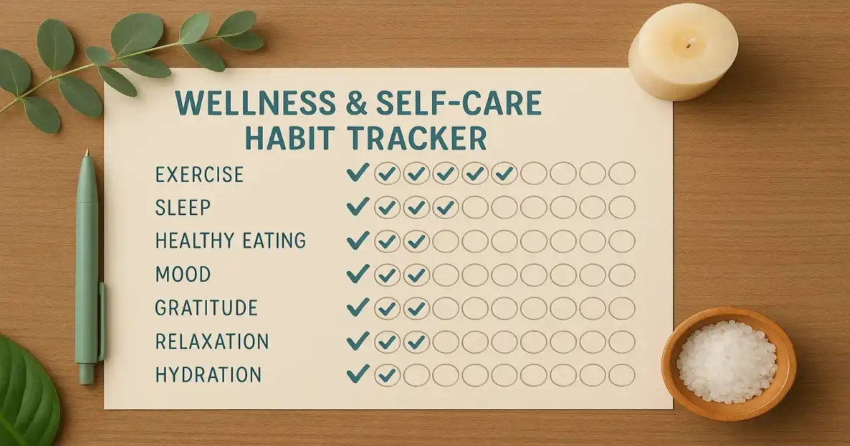 Printable Wellness & Self-Care Habit Tracker with sections for Mind, Body, and Soul routines